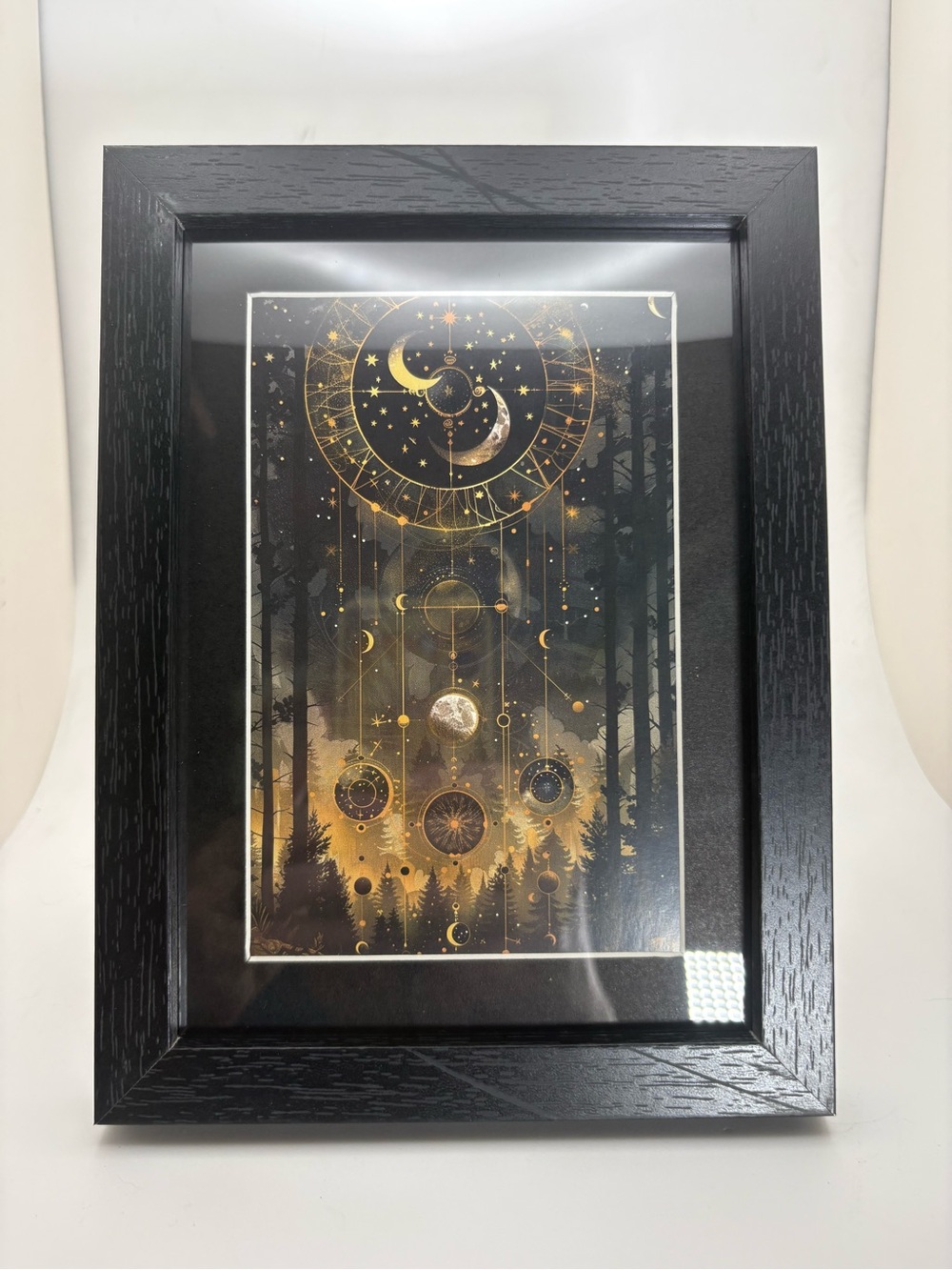 Celestial Moon Phases Forest Art Print – Framed 5x7 Witchy Cosmic Decor